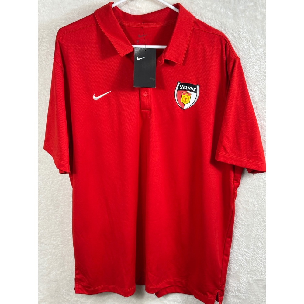 NWT Nike Golf Dri-FIT Men's Red‎ Polo Shirt Texans Soccer Logo Size XL